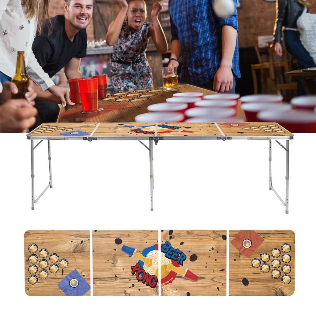 HI Folding Beer Pong Table 240x60x55 cm MDF and Aluminium – Roomland